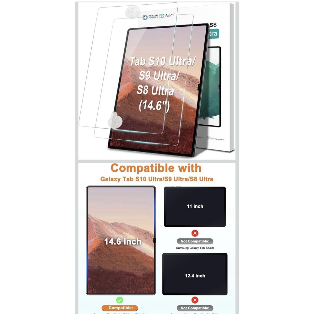 2 Pack For Samsung Galaxy Tab S10/S9/S8Ultra Tablet 14.6 Glass Screen Protector